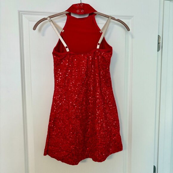 Weissman Red Sequined Dance Costume Dress Leotard Size Girls M - Picture 2 of 10
